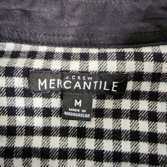 J Crew Mercantile Shirt Jacket Size Medium Black Plaid Gingham Flannel Pullover - Picture 8 of 10